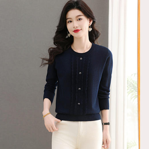CC-103-66170小个子圆领针织衫女士2025春秋装新款洋气宽松打底上衣服 商品图1