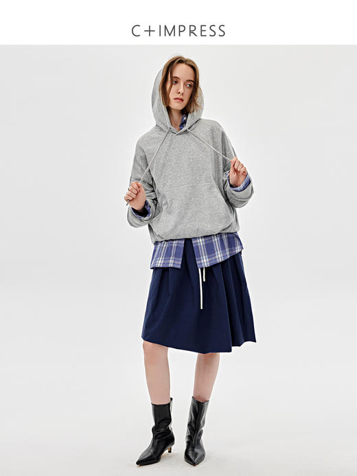 西嘉|时髦精B入 长绒棉重工连帽花苞卫衣女春秋宽松百搭套头上衣WY2501005 商品图3