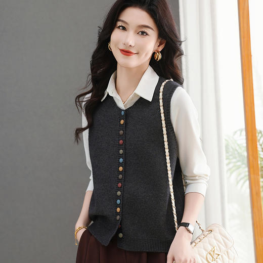 CC-5-6306春秋季新款叠穿大方百搭设计感针织马甲单排扣休闲上衣外穿 商品图1