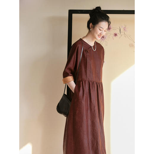 牧衣游原创 26姆米提花香云纱连衣裙新款宽松复古东方长裙 晚莺 商品图2