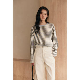 HeyDress撞色领宽松条纹衫