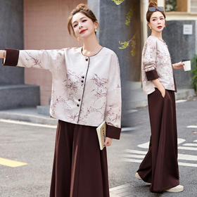 HR-GJC2511民族风两件套裙马甲春季新款新中式国风盘扣提花烫金时尚休闲套装