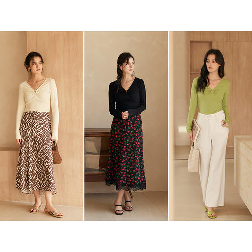 HeyDressV领串珠长袖修身T恤 商品图2