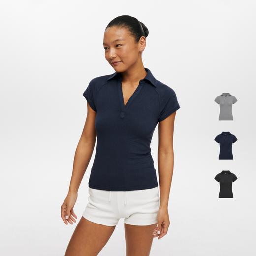 oneup翻领V领修身短袖Polo 商品图1