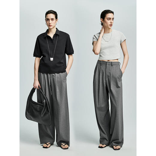 棉仓363618014-初棉佰搭羊毛混纺双褶裥阔腿西裤 商品图1