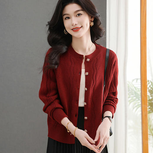 CC-5-6308春秋季新款时髦洋气百搭气质圆领长袖针织开衫女士上衣 商品图1