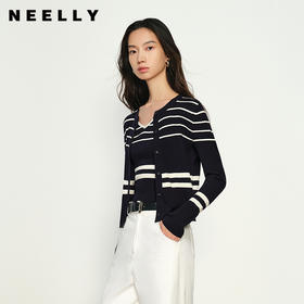 NEELLY纳俪商场同款春新款条纹针织吊带开衫两件套女舒适简约上衣N25022A01069