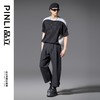 PINLI品立2025春夏新款男士宽松连肩袖拼料烫银圆领短袖T恤上衣潮B252111013 商品缩略图1