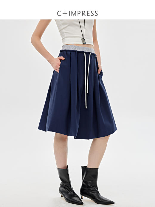 C+IMPRESS西嘉|精梳棉MIU系假两件花苞裙女2025春季新款a字半身裙 商品图0