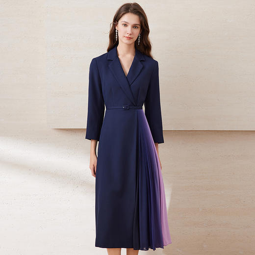 EITIE爱特爱冬季新品高腰修身立体西装拼接优雅连衣裙6507255 商品图2