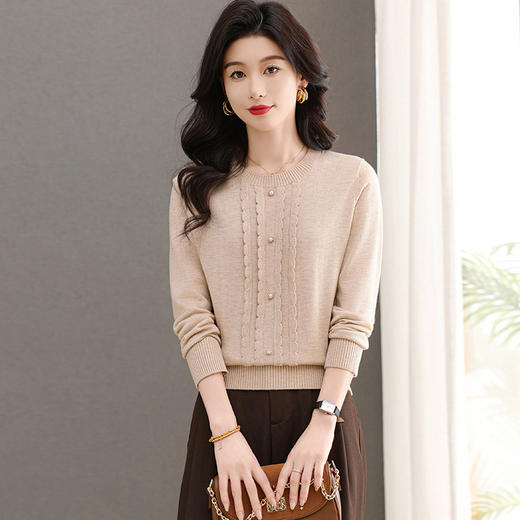 CC-103-66170小个子圆领针织衫女士2025春秋装新款洋气宽松打底上衣服 商品图2