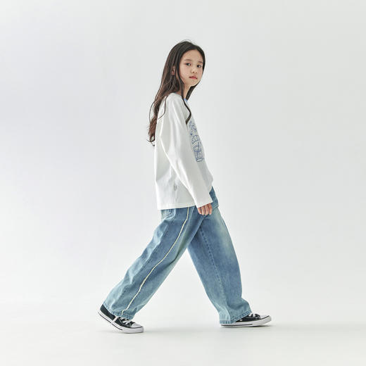 棵初2026年新款儿童分割毛须边牛仔裤女童春季品质斜纹棉休闲裤 商品图3