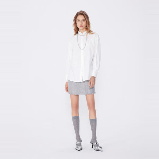 NEELLY纳俪商场同款春季同款简约纯白衬衫女韩版宽松百搭短衬衣N25024B04553 商品图2