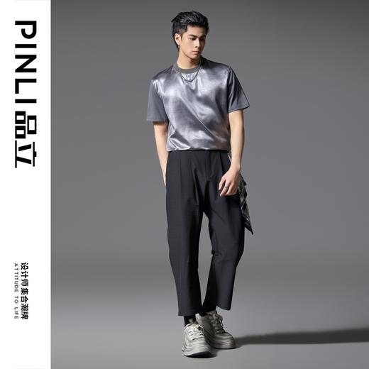 PINLI品立2025春夏新款潮牌宽松短袖T恤男士简约百搭拼料休闲上衣B252111003 商品图4