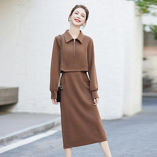 HR-YIXG8853长袖卫衣连衣裙女春秋季2025新款时尚气质显瘦休闲假两件套裙子 商品图2