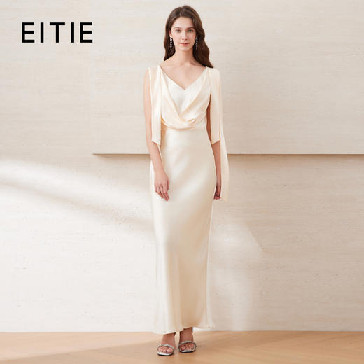 EITIE爱特爱夏季新款v领露背高腰显瘦气质纯色礼服连衣裙7777419 商品图0