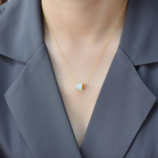 【带证书❗️天然和田玉项链】925银镀金镶嵌，路路通小众复古风纯银镶玉石吊坠设计感项链吊坠情人节礼物女神节 商品图1