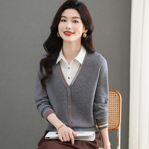 CC-5-6329设计感小众百搭假两件短款针织衫港味优雅时髦气质年轻上衣 商品图1