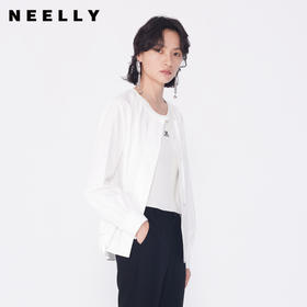 NEELLY纳俪商场同款春季新款纯棉长袖衬衫女设计感白色圆领衬衣N25024B04585
