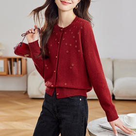 CC-27-2509好看红色毛衣开衫女2025新款春秋薄款针织衫内搭可外穿针织外套女