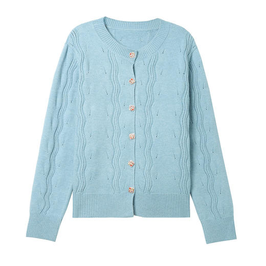 CC-5-6308春秋季新款时髦洋气百搭气质圆领长袖针织开衫女士上衣 商品图4