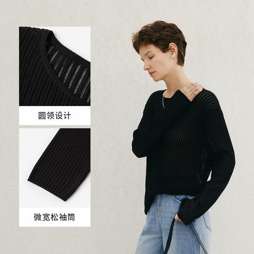 【商场同款】麦檬春秋慵懒随性亚麻混纺镂空套头毛衫5F2130941 商品图3