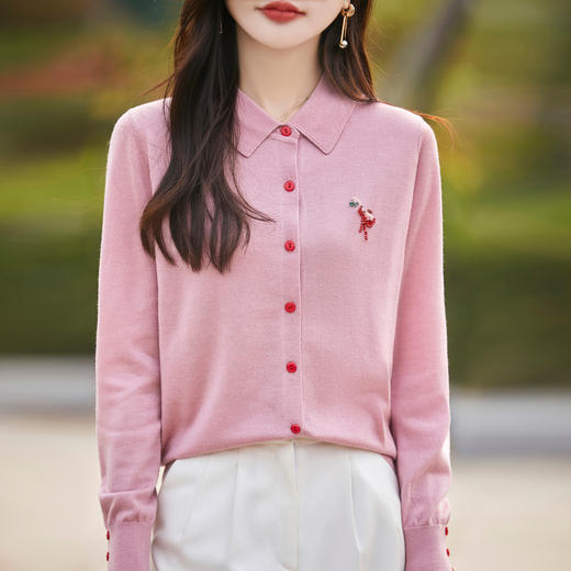 纤束马春季精纺羊毛火烈鸟烫钻针织衫 N-502 商品图1