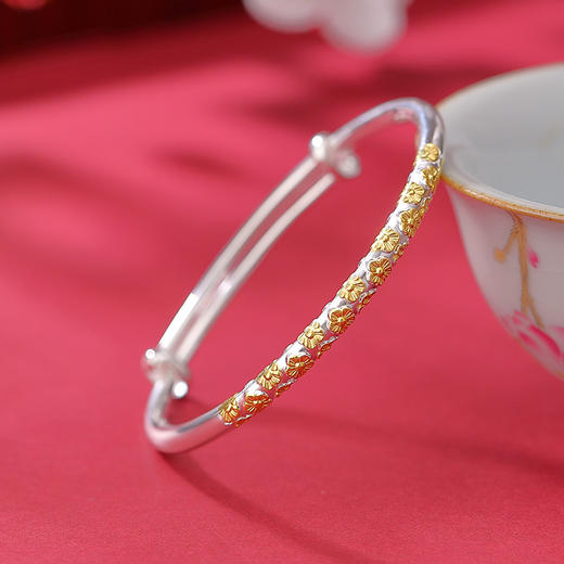 S999.9足银镀金亮银分色樱花亮面，推拉气质简约百搭精致手镯CW-SZ01983 商品图0