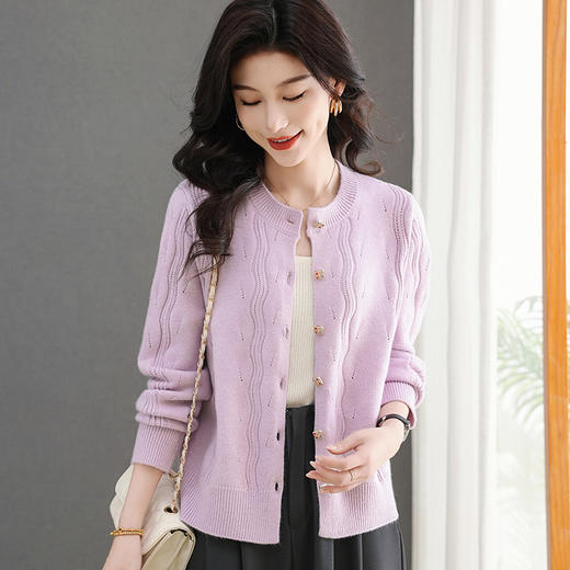 CC-5-6308春秋季新款时髦洋气百搭气质圆领长袖针织开衫女士上衣 商品图3