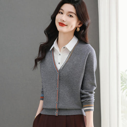 CC-5-6329设计感小众百搭假两件短款针织衫港味优雅时髦气质年轻上衣 商品图3