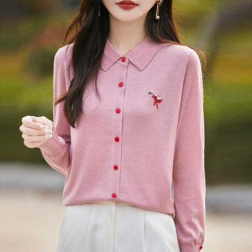 纤束马春季精纺羊毛火烈鸟烫钻针织衫 N-502 商品图2