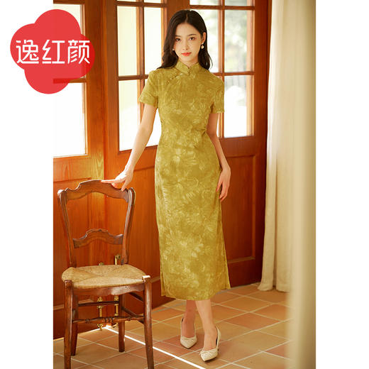 逸红颜箐黛2025旗袍改良版连衣裙女短袖扎染刺绣木棉花真丝棉旗袍 商品图3