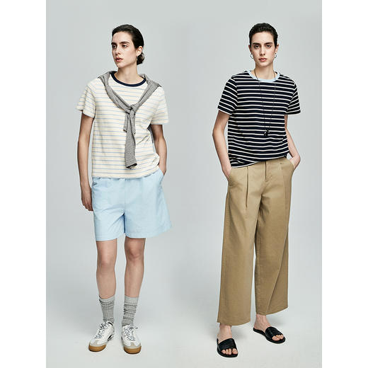 棉仓362601019-初棉法式撞色领口经典条纹新疆棉微宽松T 商品图4