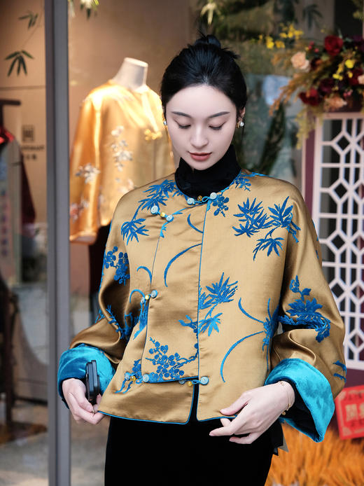 盛唐牡丹|梅兰竹菊漳缎偏襟外套 商品图1
