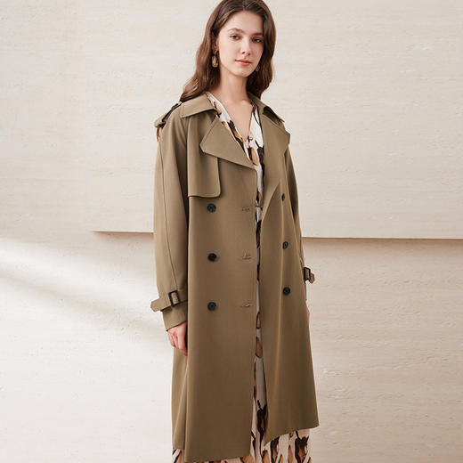 EITIE爱特爱秋季新款酷感经典双排扣通勤长款风衣外套C2204004 商品图3