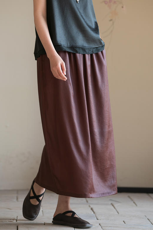 牧衣游原创 25姆米香云纱净色半裙女新款宽松显瘦休闲半身裙 若欢 商品图5