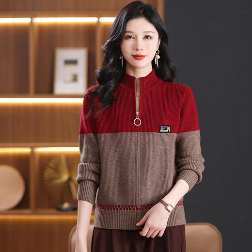 CC-101-88236拼色春秋设计感小众百搭短款针织开衫休闲通勤外套 商品图0