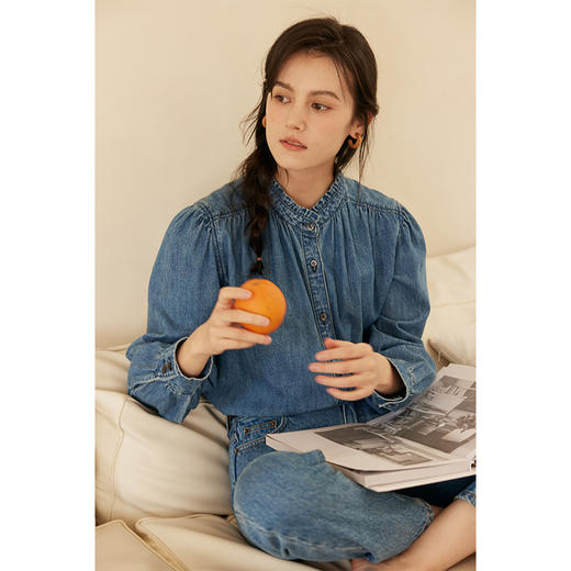 HeyDress花边领百搭牛仔衬衫 商品图0