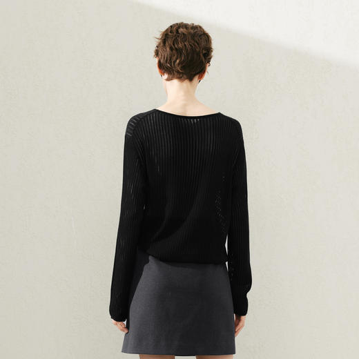 【商场同款】麦檬春秋慵懒随性亚麻混纺镂空套头毛衫5F2130941 商品图4