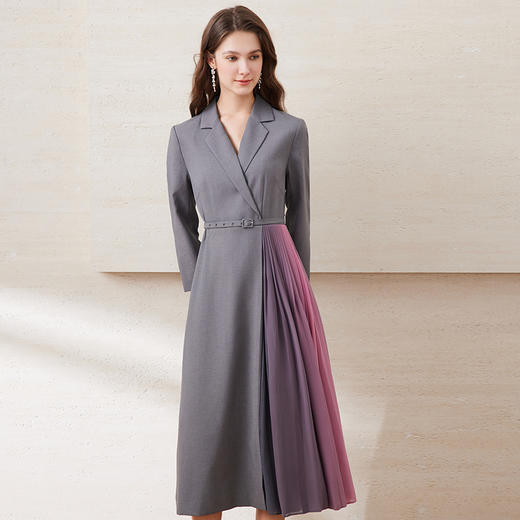 EITIE爱特爱冬季新品高腰修身立体西装拼接优雅连衣裙6507255 商品图7