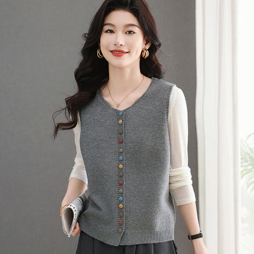 CC-5-6306春秋季新款叠穿大方百搭设计感针织马甲单排扣休闲上衣外穿 商品图2