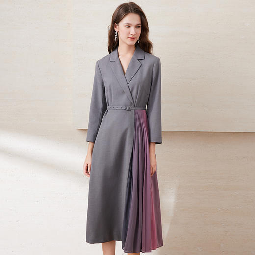EITIE爱特爱冬季新品高腰修身立体西装拼接优雅连衣裙6507255 商品图6