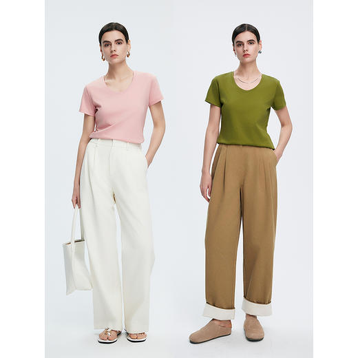 棉仓363601001-初棉50支7A超长绒棉新疆棉全棉液氨T正肩合体T时髦沙漏领 商品图4