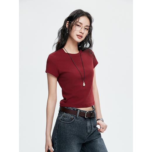 棉仓363601002-初棉瘦瘦弹辣妹T合体微修身短T 商品图2