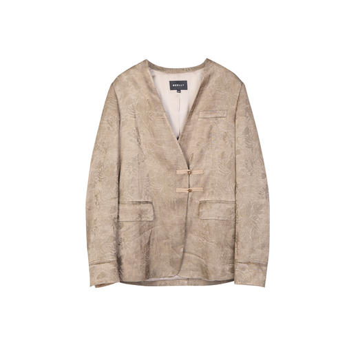 NEELLY纳俪商场同款春季新款暗纹印花新中式V领设计宽松外套女N25024W04563 商品图3