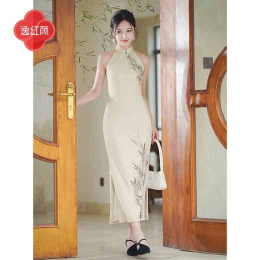 上海逸红颜竹雅2025年夏季新款水墨国风针织新中式旗袍改良小礼服 商品图1