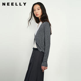 NEELLY纳俪商场同款春新款设计感假两件针织衫女高级显瘦挂脖上衣N25022A01065