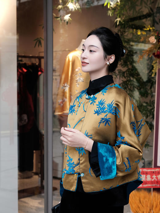 盛唐牡丹|梅兰竹菊漳缎偏襟外套 商品图2