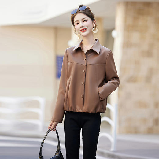 HR-YIXG3336女式皮衣外套女2025春季新款女装时尚气质短款小个子时尚PU皮夹克 商品图0