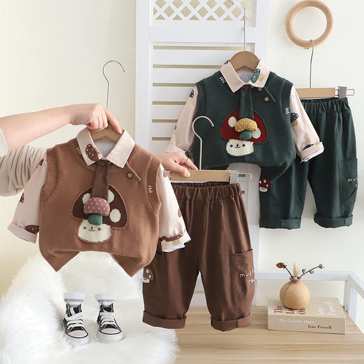 【新品抢先看！春款套装！】宝宝套装春装新款 洋气婴儿童男童 春季帅气毛衣马甲三件套 潮衣套装-QQ 商品图2